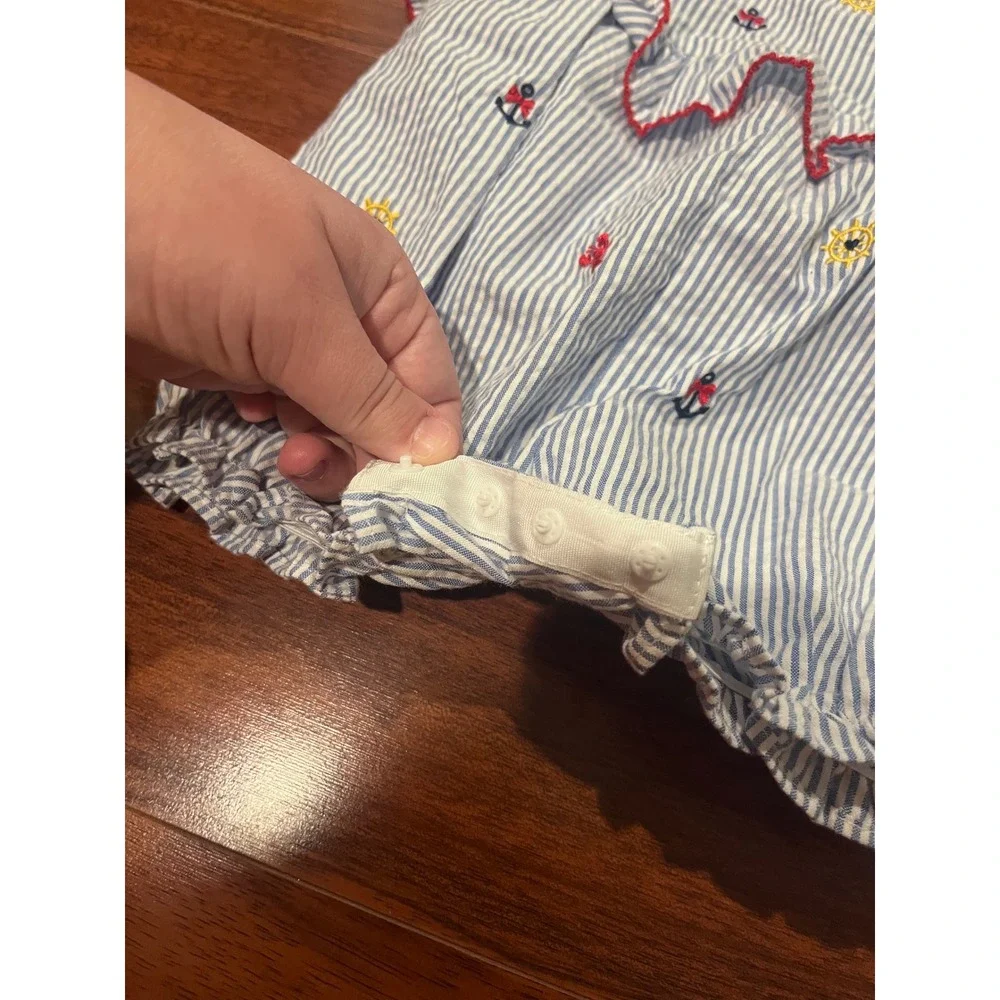 Good Lad Baby Girls Seersucker Nautical Lobster Anchor Bubble Romper 12 Months